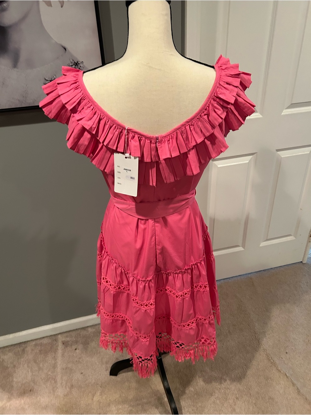 Pink Ruffled V-Neck Mini Dress - Picture 6 of 9